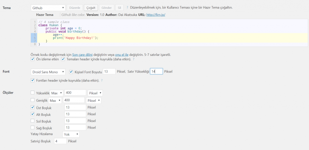 WordPress yazı içinde kod göstermek: Crayon Syntax Highlighter Eklentisi 1 Crayon Syntax Highlighter Eklenti Ayarlari